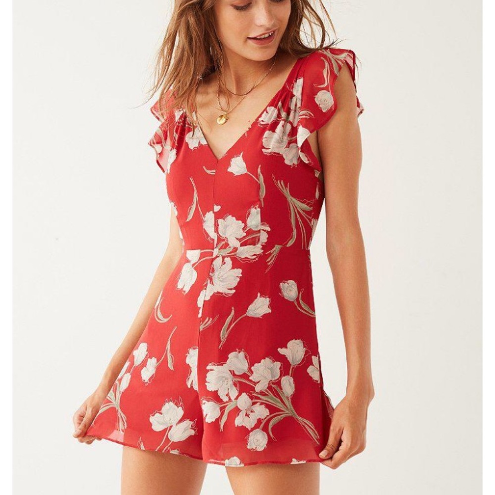 New UO red floral romper
